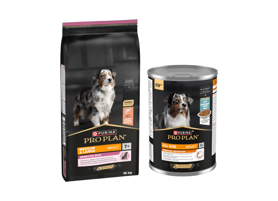 Pro Plan PURINA PRO PLAN 16 kg + All Size Everyday Nutrition 12 x 400 g ¡gratis! – Medium & Large Adult 7+ Sensitive Skin + Pescado en gelatina