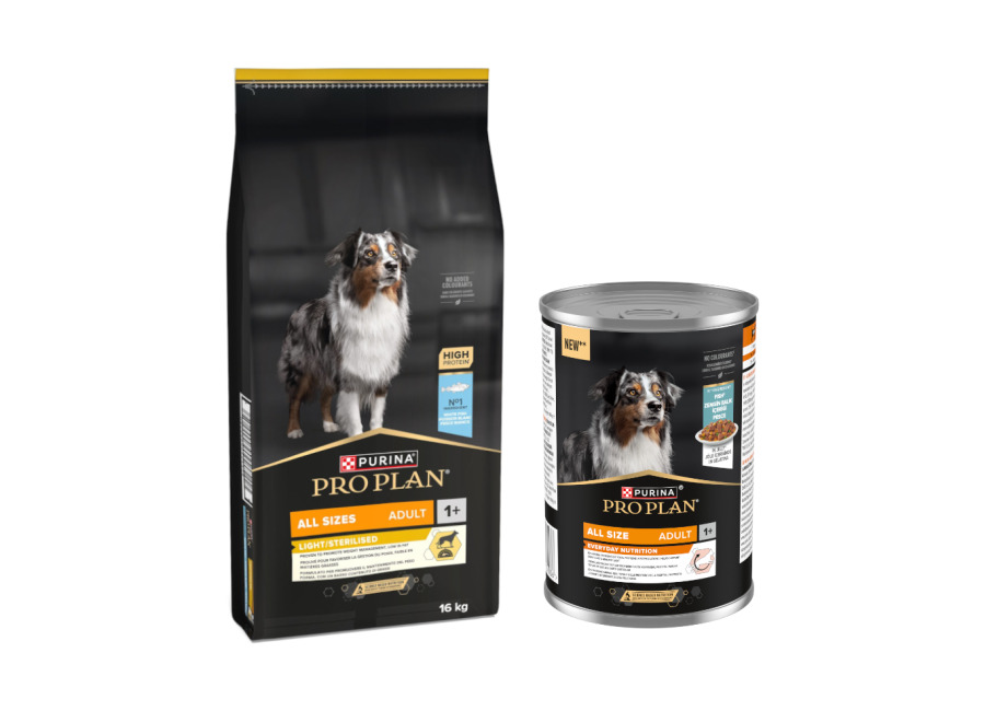 Pro Plan PURINA PRO PLAN 16 kg + All Size Everyday Nutrition 12 x 400 g ¡gratis! – All Sizes Adult Light Sterilised pescado + Pescado en gelatina