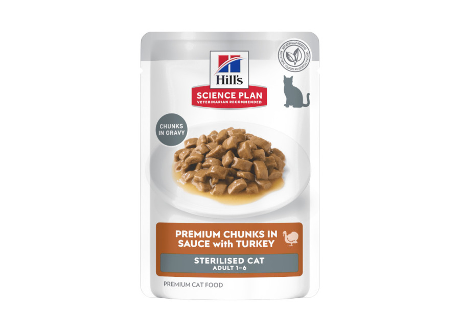 Hill’s 24 sobres x 85 g Hill’s Science Plan Sterilised Young Adult Pavo Sobre en Salsa para gatos ¡Pack ahorro!