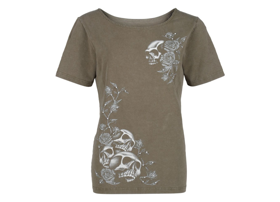 Rock Rebel by EMP Camiseta de Rock Rebel by EMP – Skull and rhinestones – S XXL – para Mujer – Aceituna