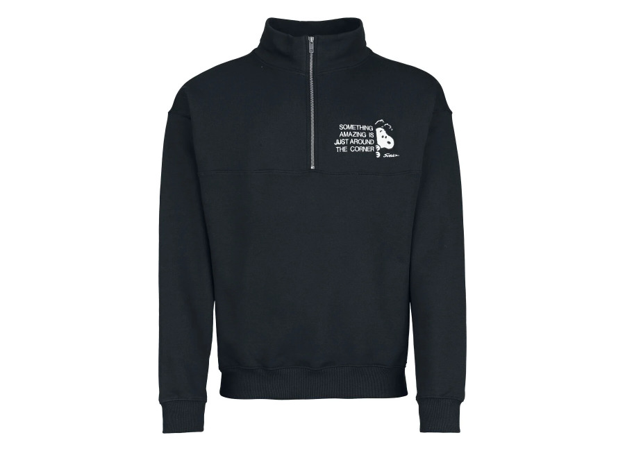 Peanuts Sudadera de Peanuts – Snoopy – Something amazing is just around the corner – Jersey de punto con media cremallera – S 3XL – para Hombre – Negr