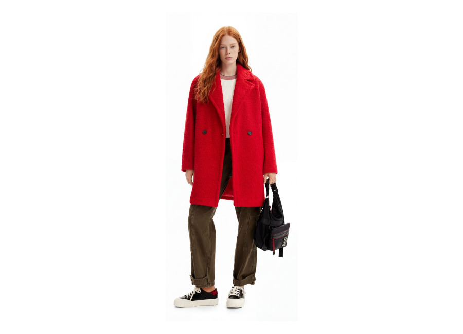 desigual, abrigo cruzado boucle, poliester, rojo