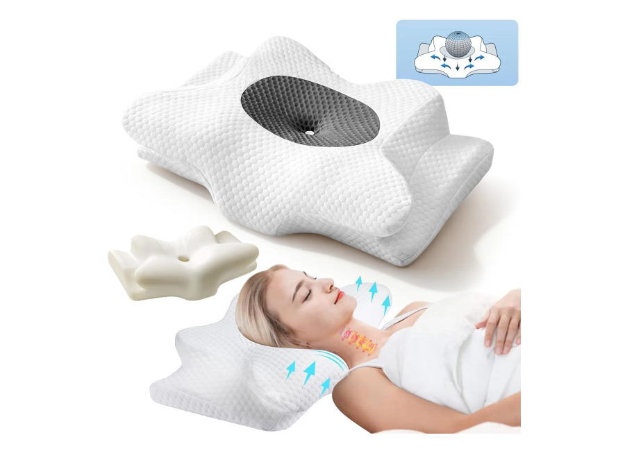 Almohada cervical ajustable, almohada hueca de espuma viscoelástica sin olor con funda refrescante, almohada ortopédica para…