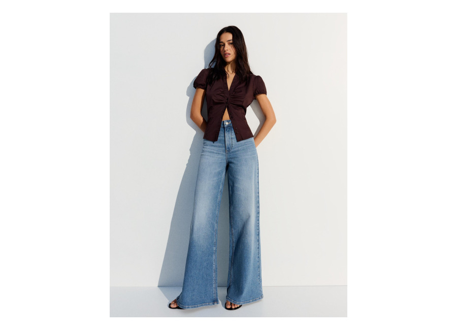 Jeans Wide Leg Tiro Alto Azul lavado