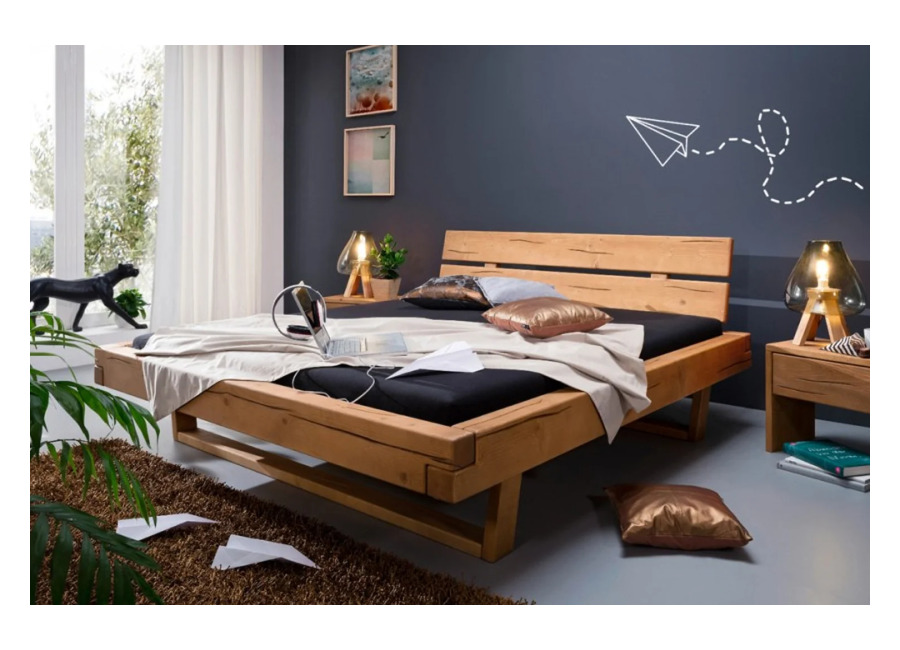 Kawola Cama KAWOLA Mala con vigas de roble macizo de pino 200×200 c