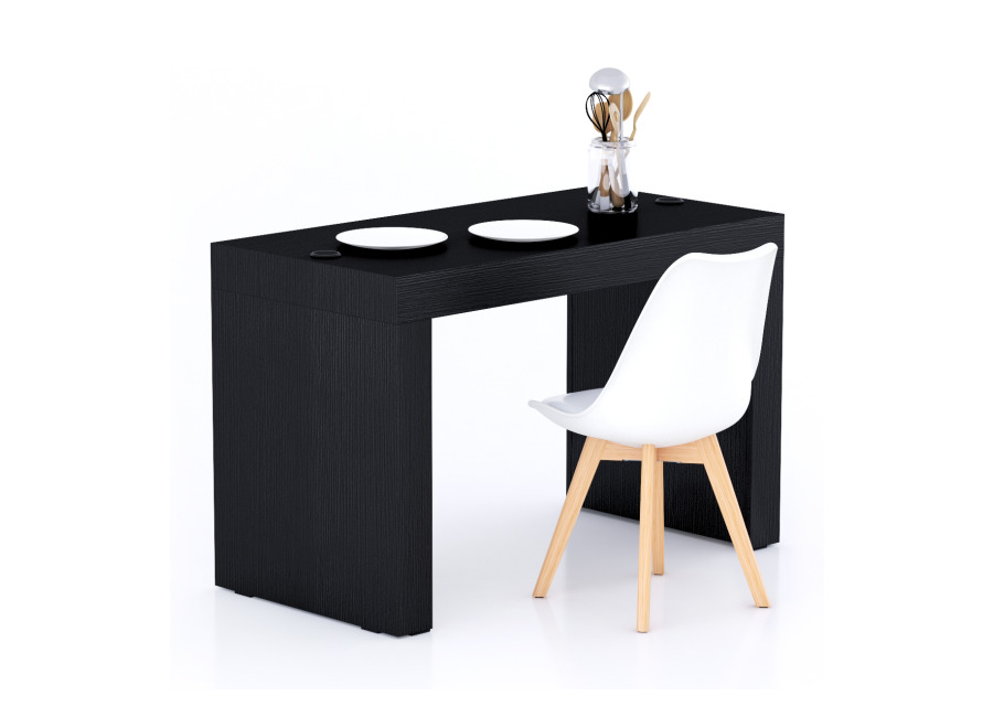 Mobili Fiver Mesa de comedor Evolution 120×60, Madera Negra con dos patas y cargador inalámbrico