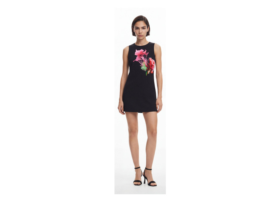 desigual, vestido estampado flor, negro