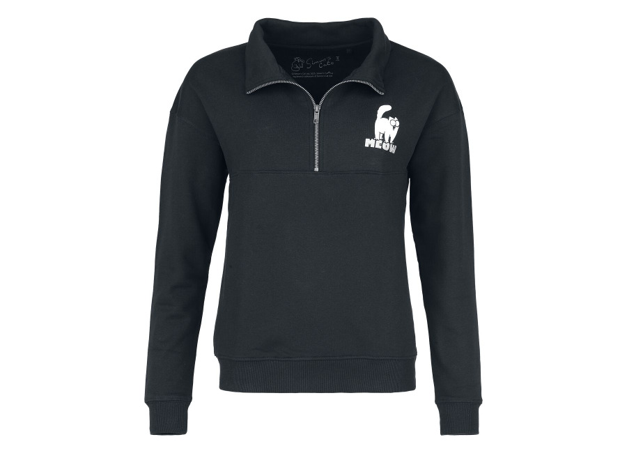 Simon’s Cat Sudadera de Simon’s Cat – Meow – Jersey de punto con media cremallera – S 3XL – para Mujer – Negro