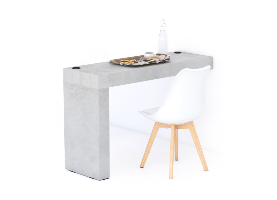 Mobili Fiver Mesa de comedor Evolution 120×40, Cemento Gris con una pata y cargador inalámbrico
