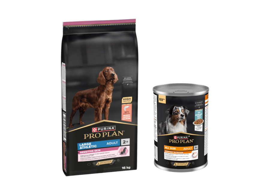 Pro Plan PURINA PRO PLAN 16 kg + All Size Everyday Nutrition 12 x 400 g ¡gratis! – Large Athletic Adult Sensitive Skin salmón + Pescado en gelatina