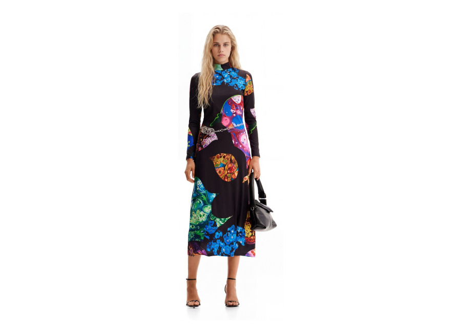 desigual, vestido midi mineral m. christian lacroix, negro