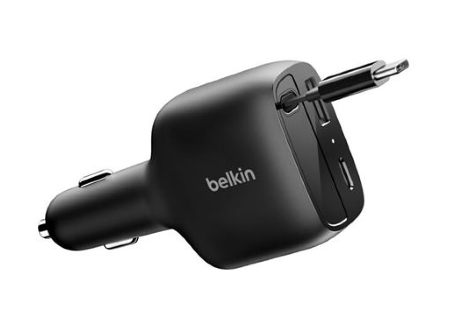 Belkin Cargador De Coche Con Cable Retráctil Belkin Boostcharge 75w Usb-c Negro
