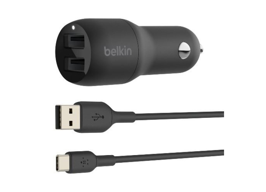Belkin Cargador Dual Para Coche Belkin Boostcharge Usb-a 24 W + Cable Usb-c Negro