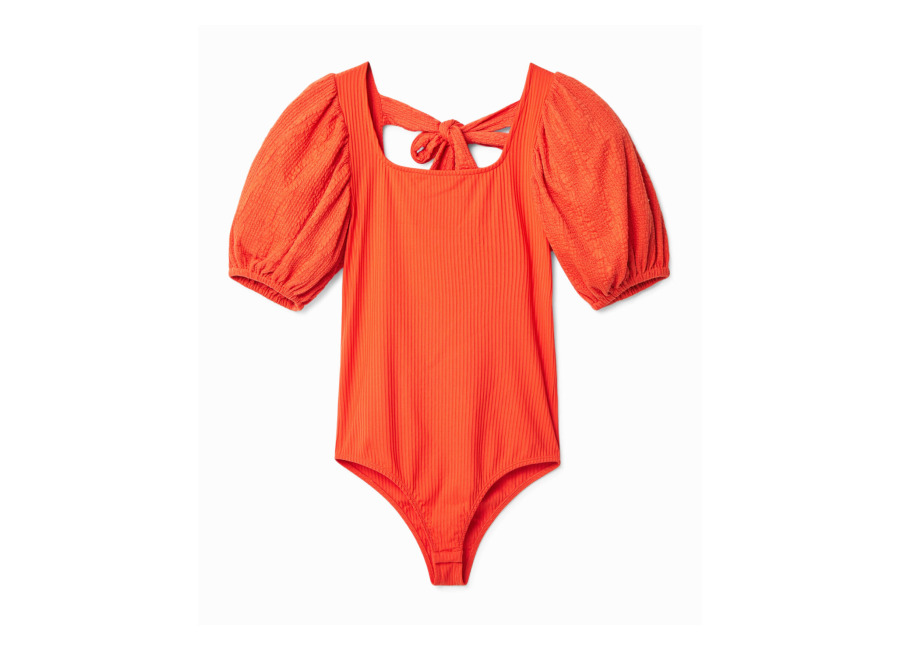 desigual, body slim mangas abullonadas, naranja