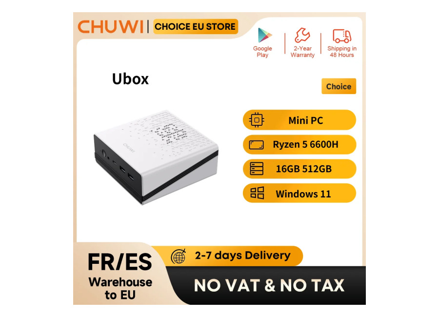 Chuwi Ubox Mini PC AMD Ryzen 5 6600H 16GB LPDDR5 512GB SSD Windows 11 Pro Decodificación…