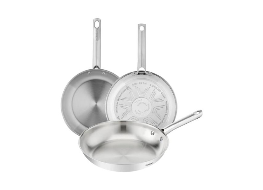 tefal duetto on, set de 3 piezas, sartenes 20/24/28 cm, acero inoxidable, mango fijo