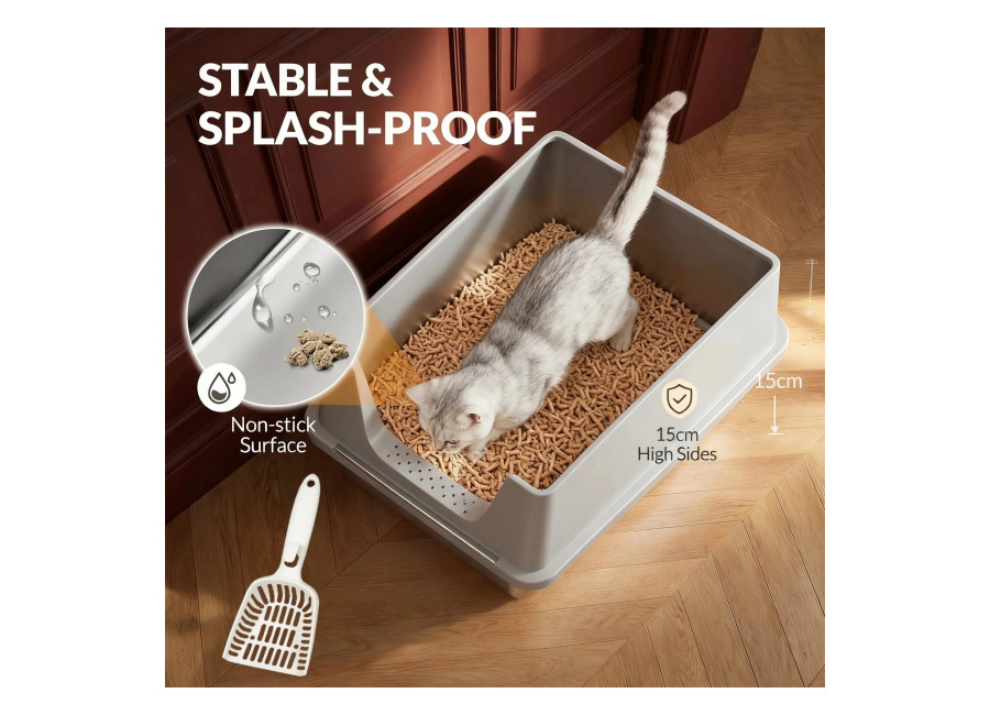 Caja de arena para gatos de acero inoxidable, caja de arena grande de acero inoxidable con…