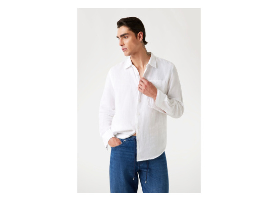 guess para hombre. m5gh73wh3j0 camisa de lino blanco , casual, manga larga