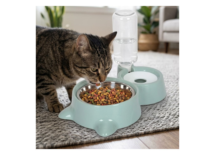 Leeby Comedero y Dispensador de Agua 2 en 1 Acero Inoxidable Verde para gato