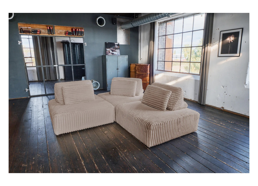 Kawola Sofá modular KAWOLA WIOLO SOFT, 3 módulos, 3 cojines respaldo, pana suave y ancha en color topo