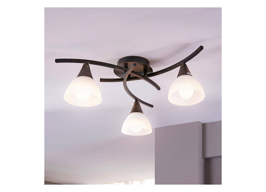 Lindby Lámpara de techo Lindby Della, negro-oro, Ø 58 cm, 3 luces, E14