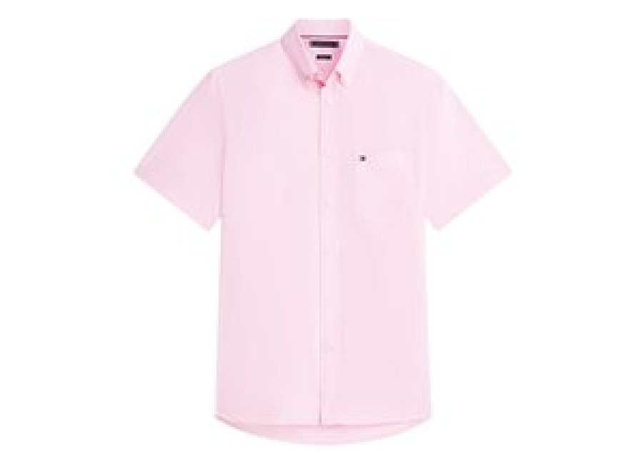 tommy hilfiger regular fit lightweight short sleeve oxford shirt – pink