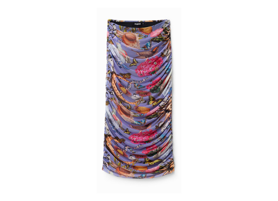 desigual, falda midi slim tul, poliester, rojo