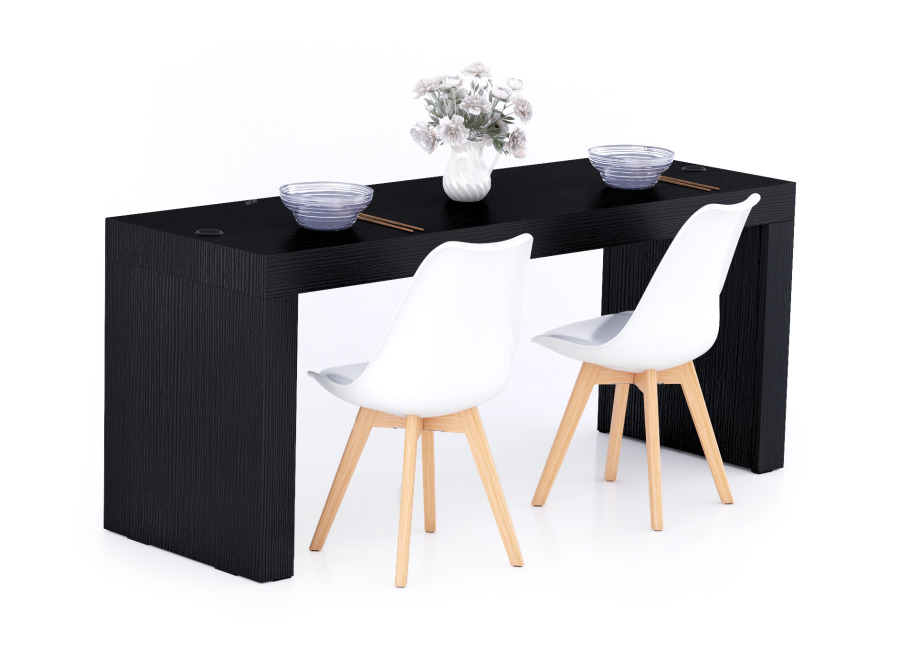 Mobili Fiver Mesa de comedor Evolution 180×60, Madera Negra con dos patas y cargador inalámbrico