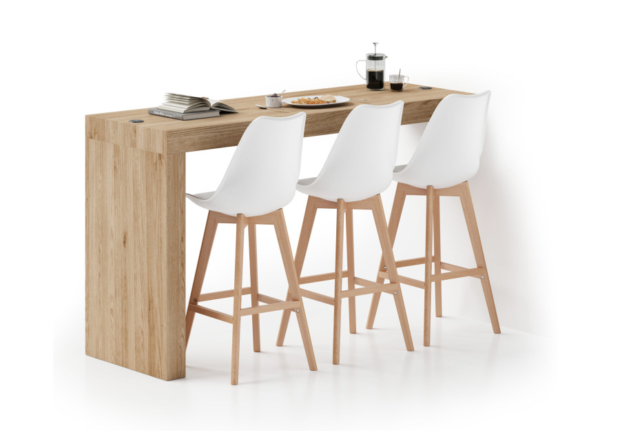 Mobili Fiver Península Evolution 180×60, Madera Natural con cargador inalámbrico