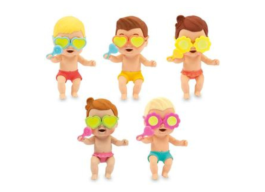 Nancy Famosa – Muñecos bebé 11cm Beach Time con bañador, gafas sol flor o corazón, cambian de color (Varios modelos)