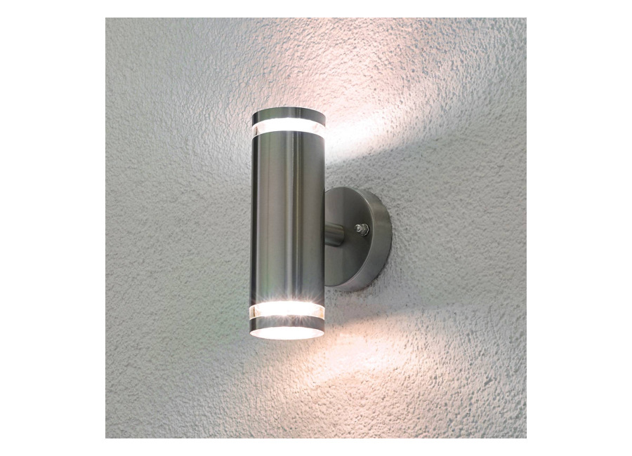 Lindby Aplique LED para exterior Tiberius, acero inoxidable, arriba/abajo, IP44