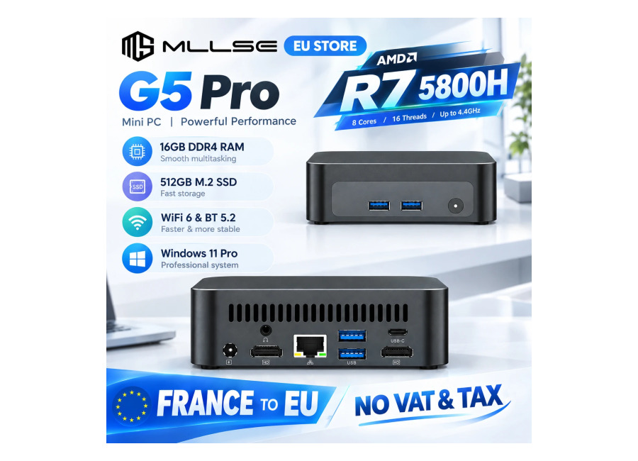 Mini PC Mllse G5 Pro, AMD Ryzen 7 5800H, 16 GB de RAM, SSD de 512…