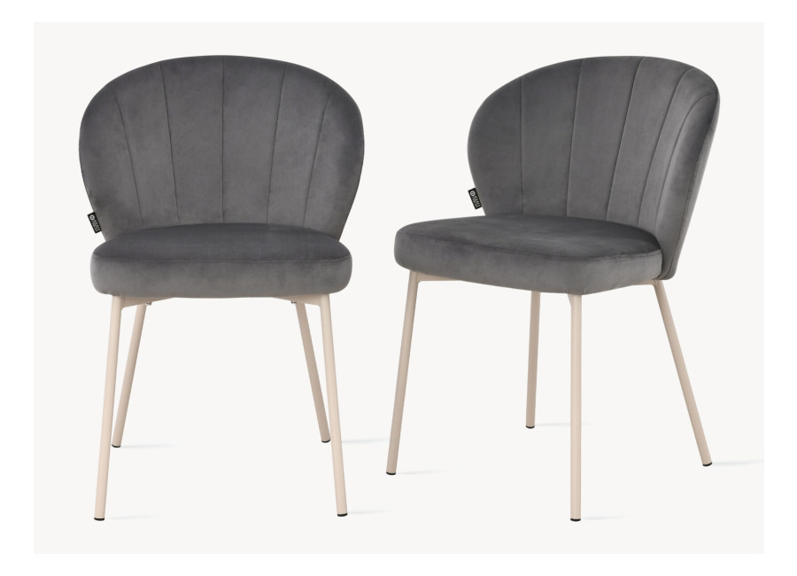 Mobili Fiver Sillas de tela Revy, Set de 2, Gris Oscuro con patas de metal beige
