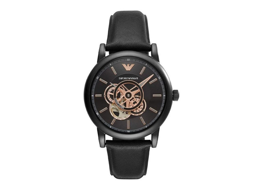 Emporio Armani Sport Classic Luigi Black Dial Leather Band Mens Watch