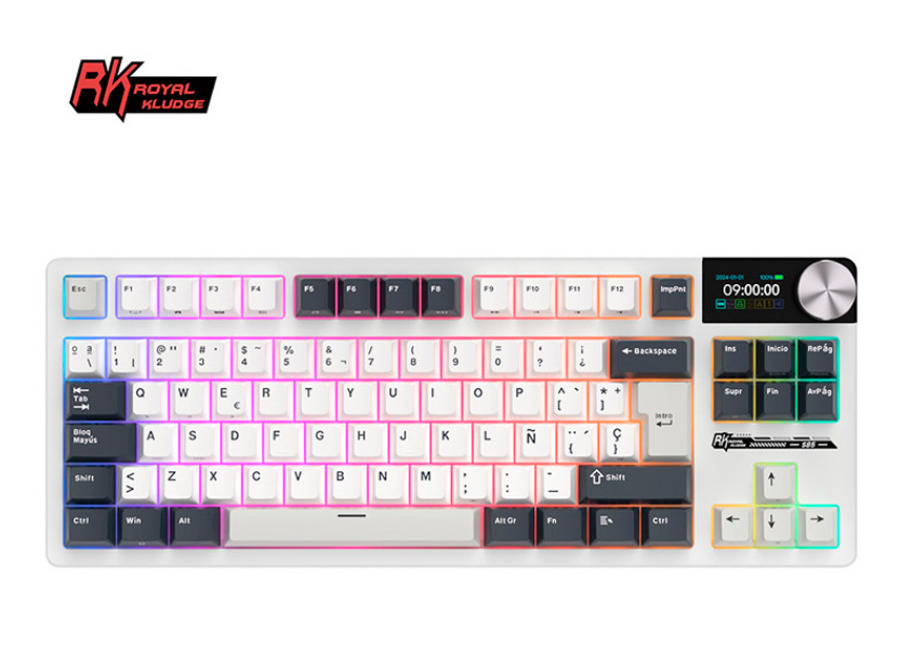 Teclado Royal Kludge RKS85 ISO-ES RGB Hot-Swappable Switch Beige Wireless White Night