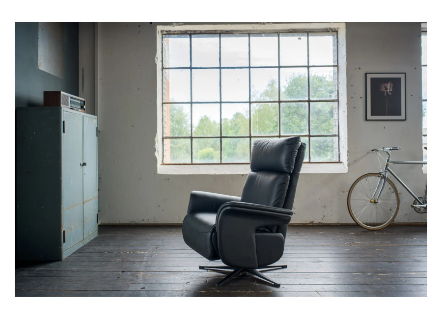 Kawola Sillón KAWOLA NAMA, sillón reclinable giratorio de cuero negro