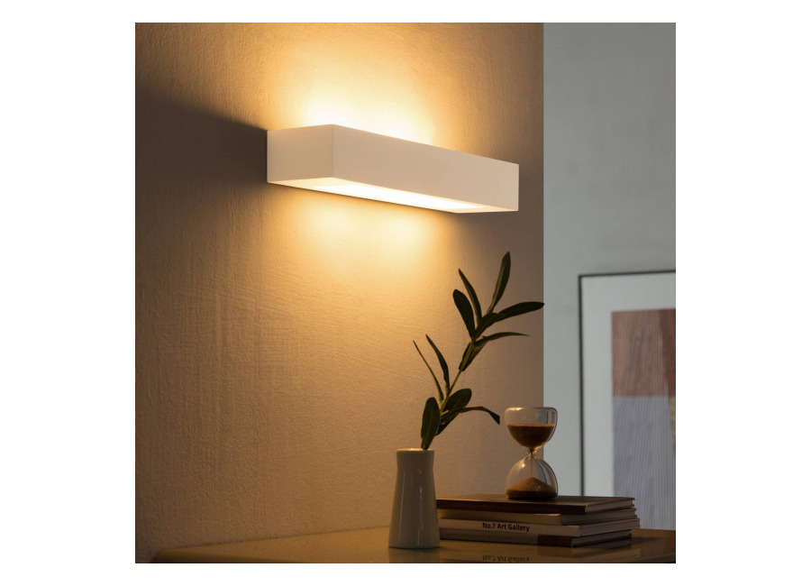 Lindby Aplique de pared Lindby Matteo, blanco, escayola, 36 cm, E14, pintable
