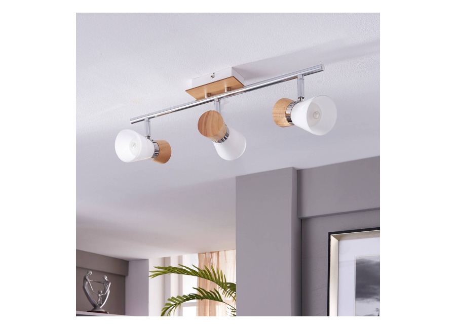 Lindby Foco de techo Vivica 3 brazos con piezas de madera