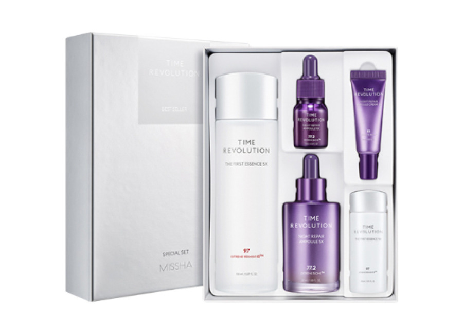 Juego MISSHA Time Revolution 5X Bestseller Special Set (Essence 150ml, Ampoule 50ml; (Gift) Essence 30ml, Ampoule 10ml, Cream…