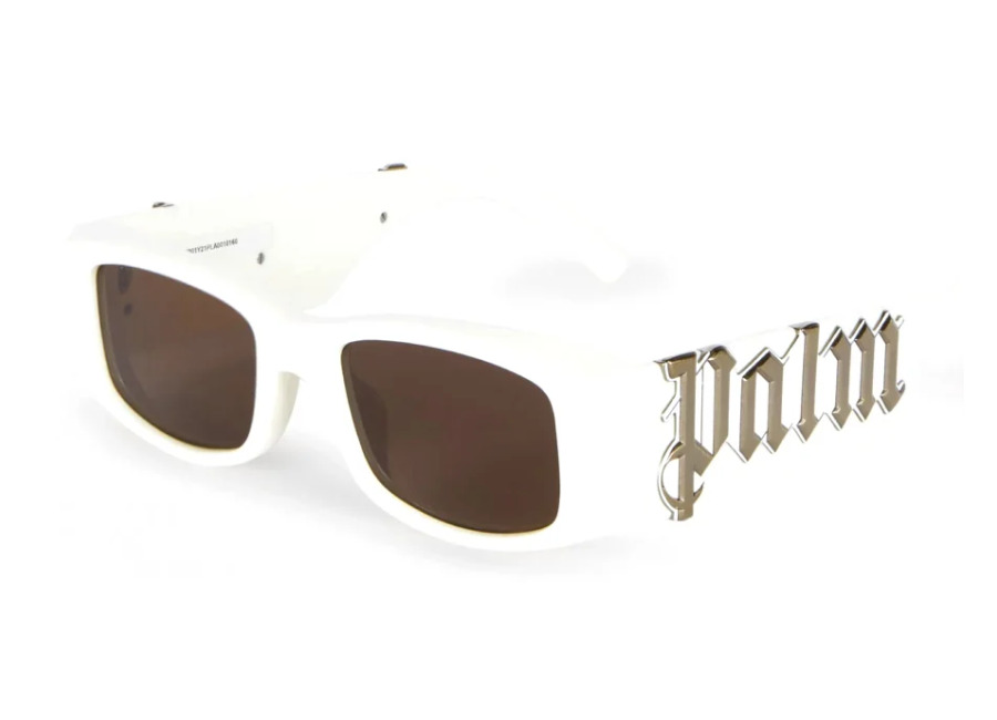 Palm Angels Unisex PERI001 Angel 0160 White silver mirror Gafas de sol Acetato Blanco Marrón Cuadrada Norma