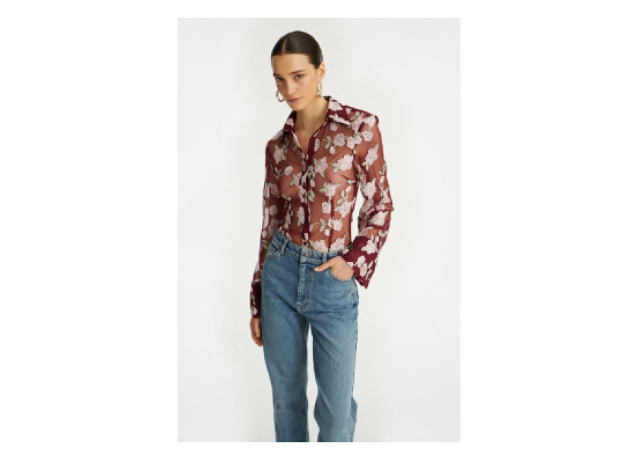 rotate para mujer. 1145092934 camisa enolia granate , casual, fiesta, manga larga, poliester reciclado, sostenible