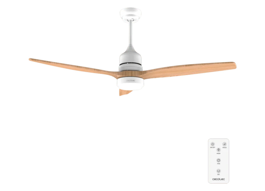 Cecotec Ventilador de techo – Cecotec EnergySilence Aero 5275 LightWood Expert, Luz LED, Mando, 6 velocidades, Temporizador, Función Verano/Invierno,
