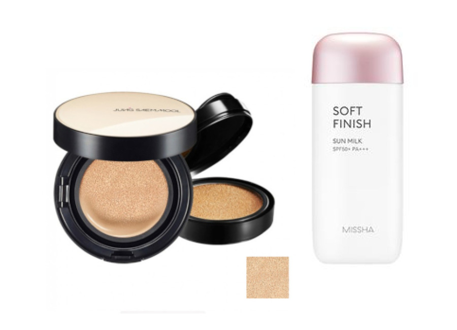 Juego All-in-One Sets MISSHA – All-Around Safe Block Soft Finish Sun Milk SPF50+ PA+++ – 70ml X Jung Saem Mool – Essential Skin Nuder Cushion -…
