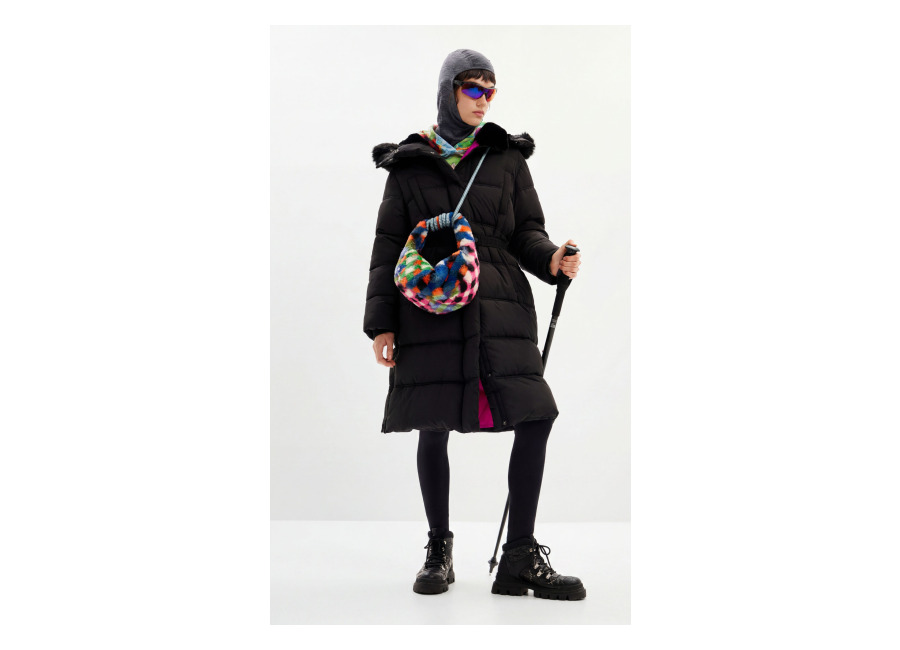 Desigual, Abrigo acolchado cinturón, Poliester, Negro