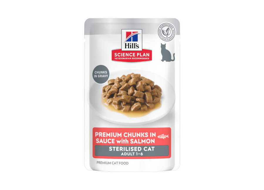 Hill’s 48 sobres x 85 g Hill’s Science Plan Sterilized Young Adult Salmón sobre para gatos ¡Pack ahorro!