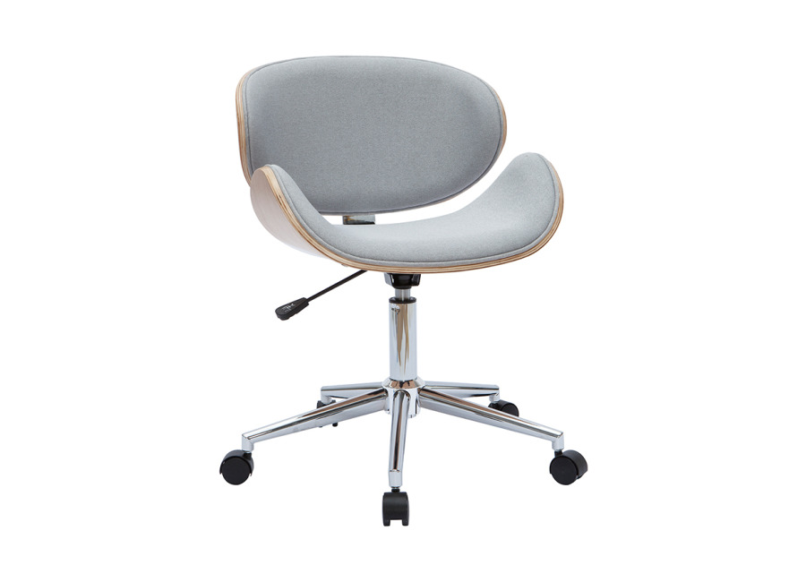 Miliboo Silla de oficina con ruedas diseño en tela gris claro, madera clara y acero cromado WALNUT