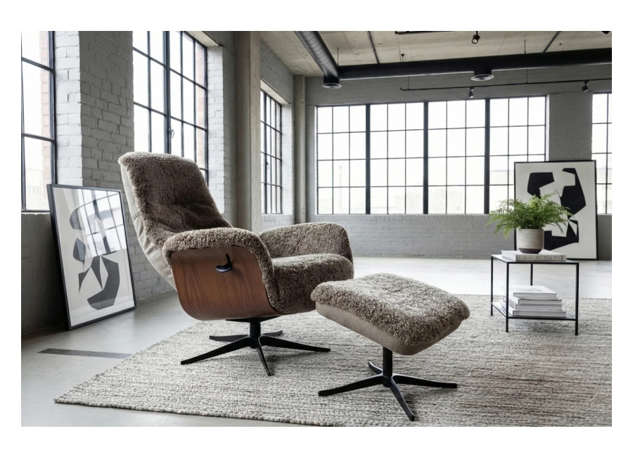 Kawola sillón reclinable SILVA sillón giratorio piel de oveja beige con Puf