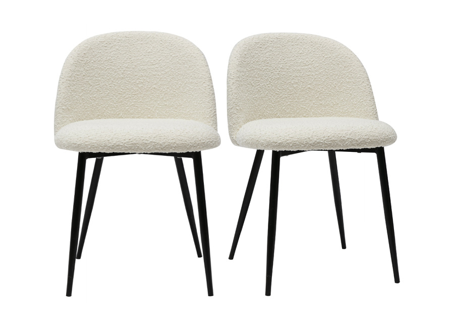 Miliboo Set de 2 sillas de tejido efecto borreguillo color crudo y metal negro CELESTE