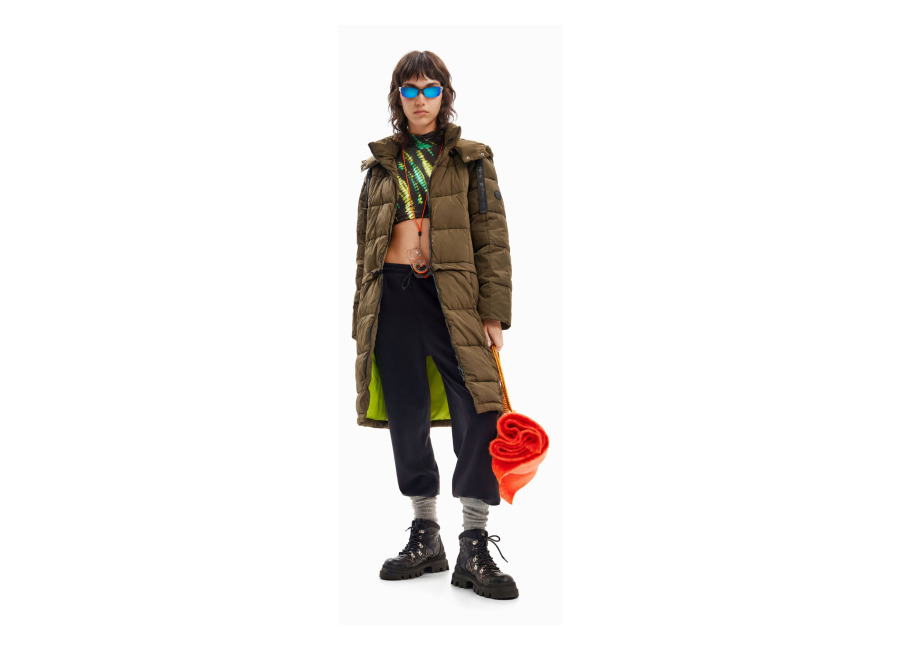 Desigual, Abrigo padded desmontable, Poliamida, Verde