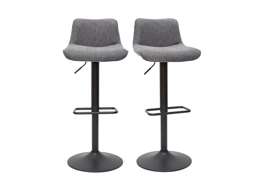 Miliboo Set de 2 taburetes de cocina regulables y giratorios 360º de tejido efecto aterciopelado gris y metal negro BOOST
